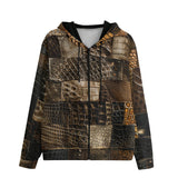 Men's Zip Up Hoodie Brown Alligator Skin Patchwork Print