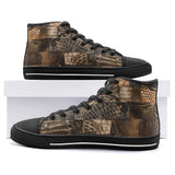 High-Top Canvas Shoes Brown Alligator Skin Patchwork Print