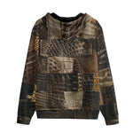 Men's Zip Up Hoodie Brown Alligator Skin Patchwork Print