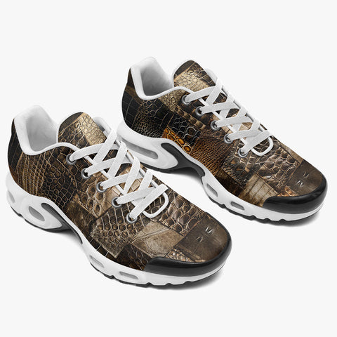 Air Cushion Sneakers Brown Alligator Skin Patchwork