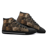 High-Top Canvas Shoes Brown Alligator Skin Patchwork Print