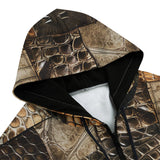 Men's Zip Up Hoodie Brown Alligator Skin Patchwork Print