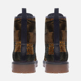 Leather Boots Brown Alligator Skin Patchwork Print
