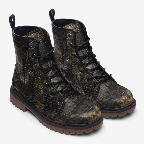 Leather Boots Black Crocodile Skin Texture