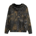 Men's Zip Up Hoodie Black Crocodile Skin Texture