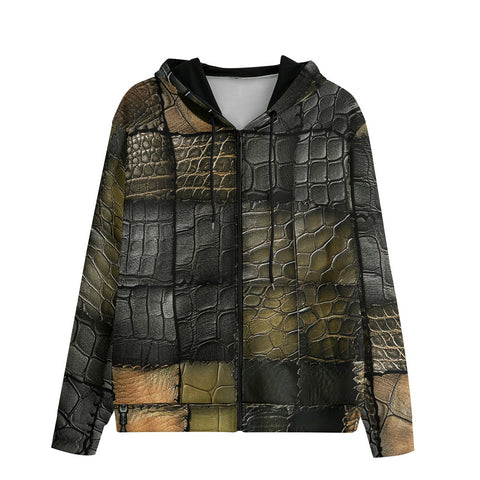 Men's Zip Up Hoodie Crocodile Leather Textures Print