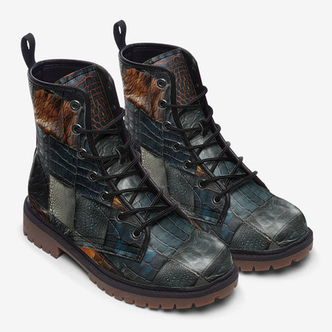 Leather Boots Crocodile Skin Mosaic Print