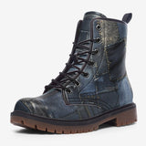 Leather Boots Blue Jeans Patchwork