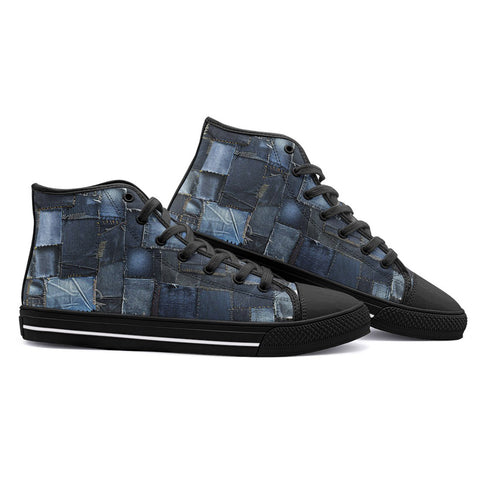 High-Top Canvas Shoes Blue Jeans Patchwork