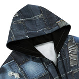 Men's Zip Up Hoodie Blue Jeans Patchwork