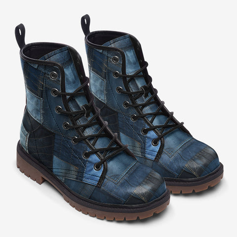 Leather Boots Blue Denim Patchwork