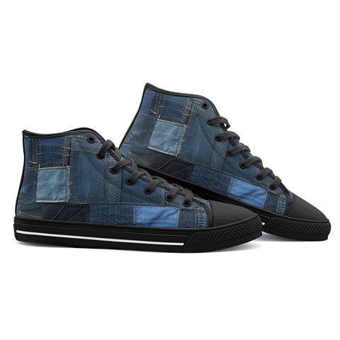 High-Top Canvas Shoes Blue Denim Patchwork