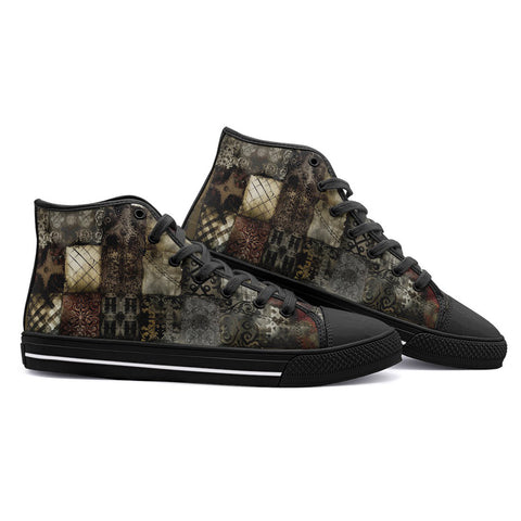 High-Top Canvas Shoes Grungy Patchwork