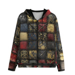 Men's Zip Up Hoodie Grungy Gothic Patchwork Collage