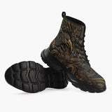 Casual Leather Chunky Boots Futurist Mechanical Engraved Metal Art