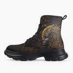 Casual Leather Chunky Boots Mythological Aztec Art