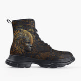 Casual Leather Chunky Boots Mythological Aztec Art