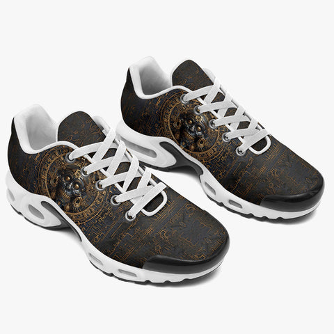 Air Cushion Sneakers Gold Aztec Skull Art