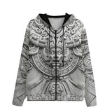 Men's Zip Up Hoodie White 3D Aztec Temple Ornament