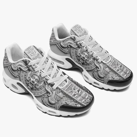 Air Cushion Sneakers White 3D Aztec Temple Ornament