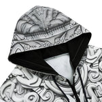 Men's Zip Up Hoodie White 3D Aztec Temple Ornament