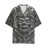 Hawaiian Shirt Metal Mask Mayan Art