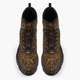 Casual Leather Chunky Boots Aztec Calendar Golden Artwork