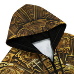 Men's Zip Up Hoodie Gold Aztec Calendar