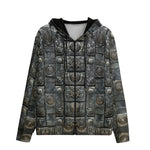 Men's Zip Up Hoodie Mayan Art Metal Ornaments