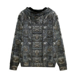 Men's Zip Up Hoodie Mayan Art Metal Ornaments