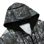 Men's Zip Up Hoodie Mayan Art Metal Ornaments