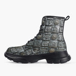 Casual Leather Chunky Boots Aztec Art Metal Ornaments