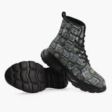 Casual Leather Chunky Boots Aztec Art Metal Ornaments