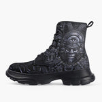 Casual Leather Chunky Boots Ancient Metal Mayan Art