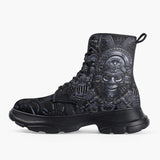 Casual Leather Chunky Boots Ancient Metal Mayan Art