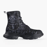 Casual Leather Chunky Boots Ancient Metal Mayan Art