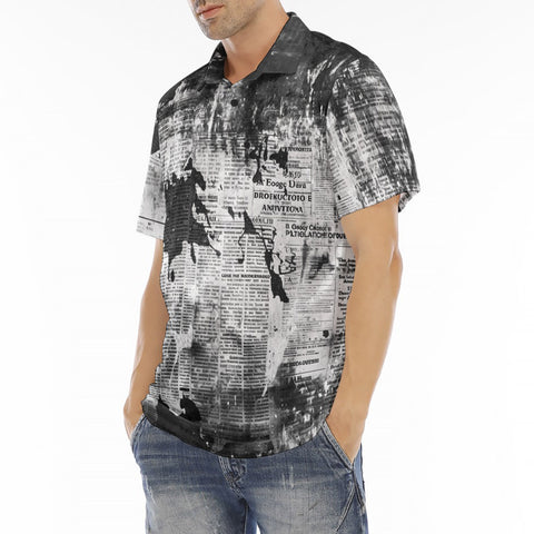 Men's Polo Shirt Vintage Grungy Newspaper