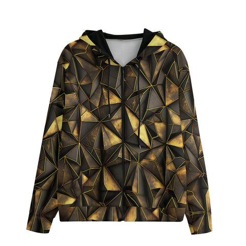 Men's Zip Up Hoodie Gold Triangles Geometric