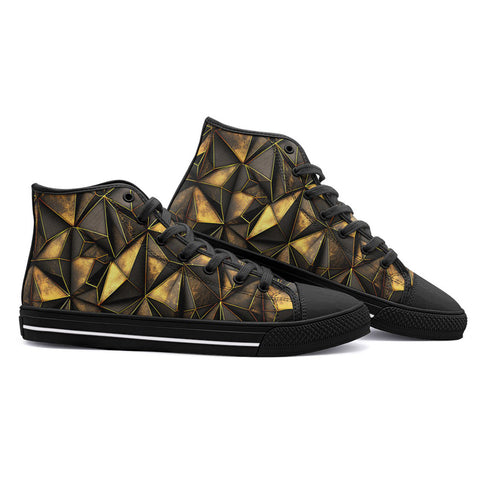 High-Top Canvas Shoes Gold Triangles Geometric