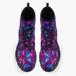 Casual Leather Chunky Boots Purple and Blue Stained Glass
