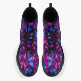 Casual Leather Chunky Boots Purple and Blue Stained Glass