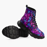 Casual Leather Chunky Boots Purple and Blue Stained Glass