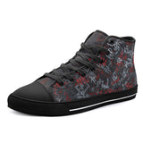 High-Top Canvas Shoes Red and White Graffiti