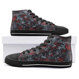 High-Top Canvas Shoes Red and White Graffiti