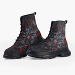 Casual Leather Chunky Boots Red and White Graffiti