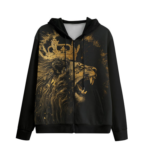 Men's Zip Up Hoodie Golden Lion with Crown