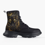 Casual Leather Chunky Boots Gold Tiger Brushwork