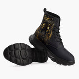 Casual Leather Chunky Boots Gold Tiger Brushwork