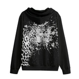 Men's Zip Up Hoodie Black and White Leopard Brushwork