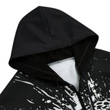 Men's Zip Up Hoodie Black and White Leopard Brushwork